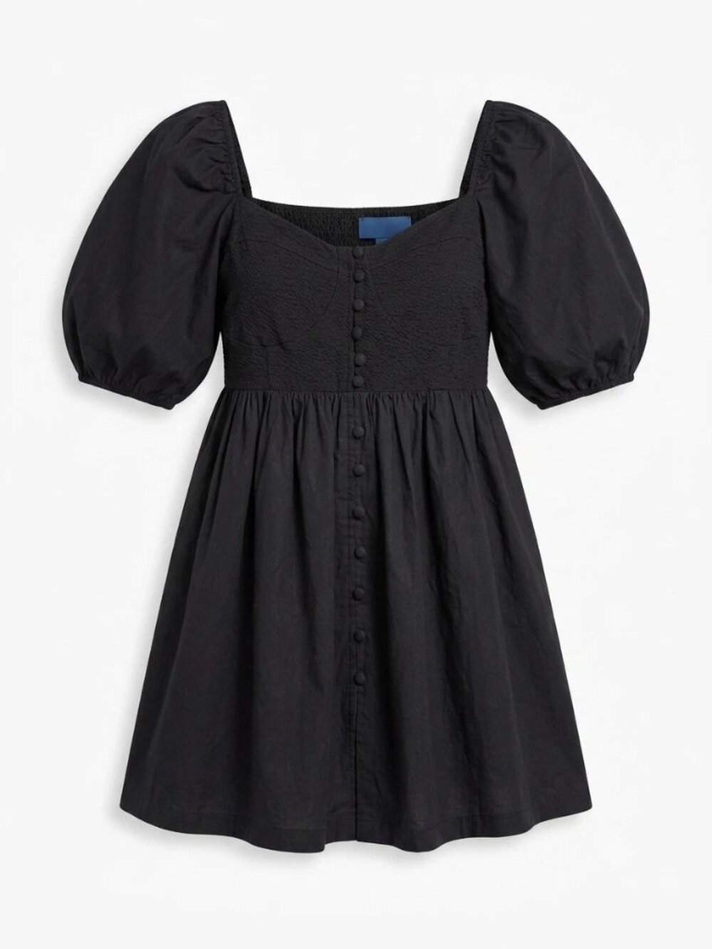 MAEVE Black Puff Sleeve Square Neck Babydoll Mini Dress Smocked Bodice Size XL